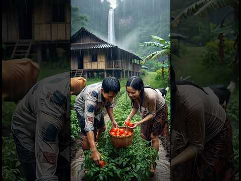 Despite Heavy Rain Lightning They Still Harvest Tomatoes Together Rainsounds Rain