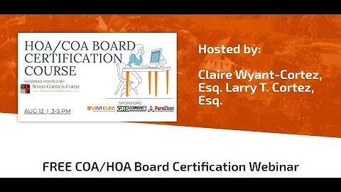 Free HOA COA board certification Webinar