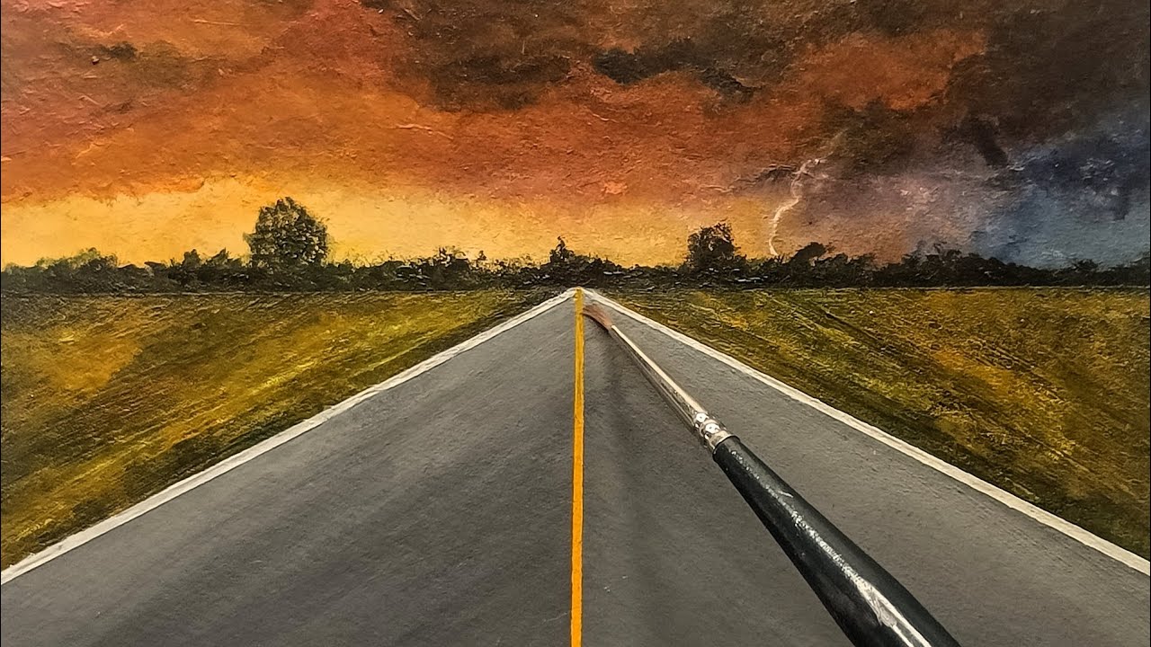 Step-by-Step Acrylic Landscape Painting | Road & Sky Tutorial