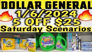 1/6/2024 🔥5 OFF 25 | Dollar General Couponing  | 5 off $25 Saturday Scenarios | #extremecouponing