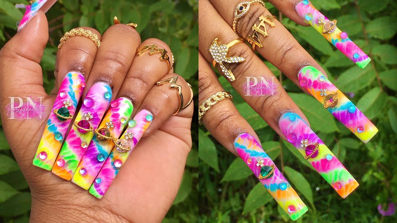RAINBOW TIE DYE/CROC NAILS 🌈 TRYING TIK TOK ACRYLIC NAIL HACK 👀