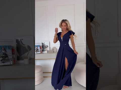 Video: DM1559 Elegancka sukienka maxi z falbankami - granatowa