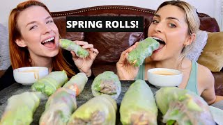 Homemade SPRING ROLLS! Recipe and Mukbang
Today we are eating homemade rice paper spring rolls! For ingredients we use teriyaki tofu, lettuce, soba noodles, carrot shreds and green onion and we have spicy peanut sauce for dipping! We talk about getting botox, the Cecil hotel doc and other shows we have watched recently.
THANK YOU PATRONS! Todays patreon stories are really funny so go check them out!
patreon.com/mukbangmonday
Follow our Instagram
instagram.com/mukbang.monday
MUKBANG MONDAY PLAYLIST:
http://bit.ly/2sw7GwX
WHATEVER WEDNESDAY PLAYLIST:
http://bit.ly/2sTgagX
FOLLOW US ELSEWHERE:
BMARSZ
Videos: https://www.youtube.com/bmarsz
Twitter: https://twitter.com/bmarsz
Instagram: https://www.instagram.com/bmarsz
Facebook: https://www.facebook.com/bmarszzz
Snapchat: bmarszzz
CHANTYMARIE
Videos: https://www.youtube.com/chantymarie
Instagram: https://www.instagram.com/chantymarie_/
Welcome to Mukbang Monday! We are your favorite dynamic duo Bmarsz and Chanty! We love to eat, cook, and chat with you! On Mondays we do mukbangs and on Wednesdays we do whatever, which includes ASMR videos, vlogging, food faqs and other random fun. Subscribe and lets eat :) Homemade SPRING ROLLS! Recipe and Mukbang