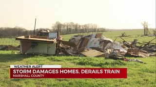 Severe storm damages homes, derails train in Marshall County