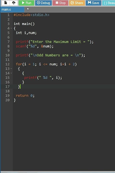 c program to print odd numbers from 1 to n using for loop #short - YouTube