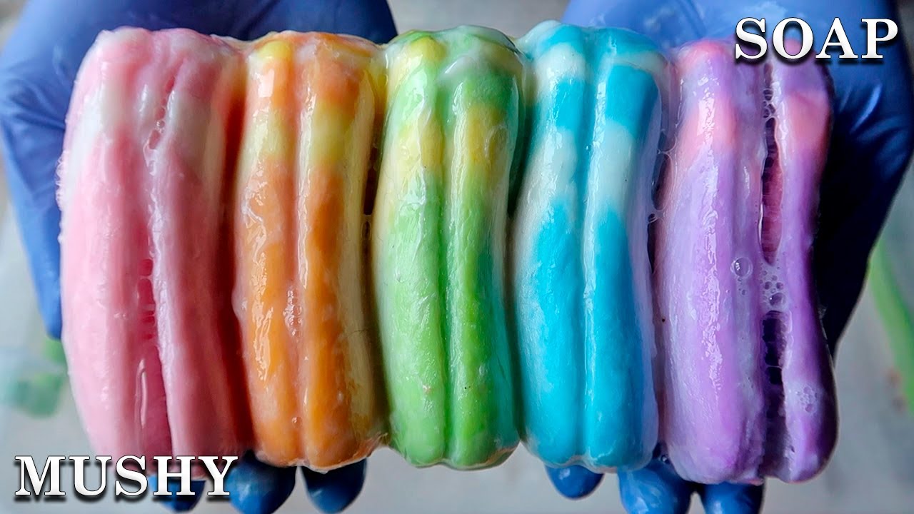 ASMR MUSHY SOAP🌈 Soapy Sponge Squeezing 🧼 HUGE POROUS SPONGE