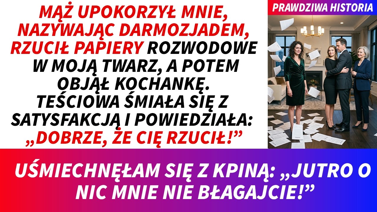 Kiedyś myślałam, że mój dom to miejsce, gdzie jestem bezpieczna. Otworzyłam drzwi i zobaczyłam jego, siedzącego obok młodej kobiety, a teściowa z satysfakcją popijała herbatę. Piotr rzucił mi pod...