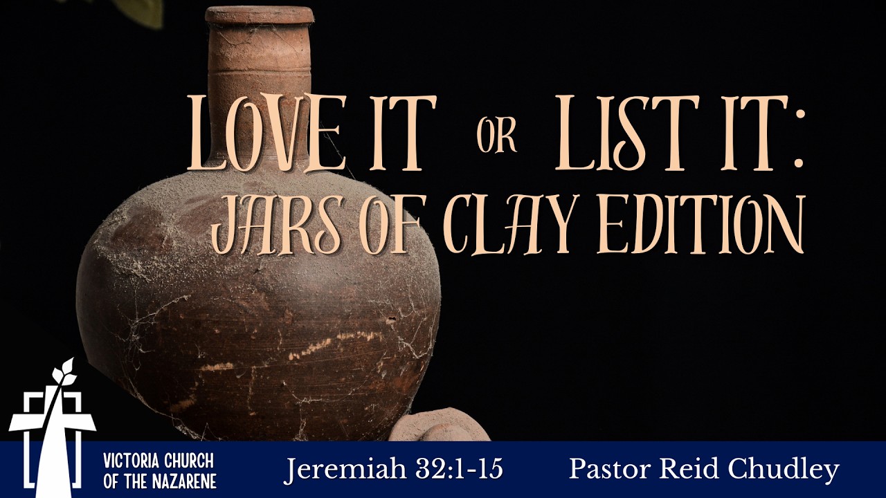 Welcome to our Sunday Service. Today, Pastor Reid Chudley will bring us a message entitled, "Love it or List it: Jars of Clay Edition".  Thank you for being a part of our church family and joining us for worship this week. 

Thank you to our wonderful musicians, special guests, staff, and tech crew! 

Connect with Us!
Looking for more information, to be added to our weekly newsletter, to get connected with a small group or to contact our pastors/church office? You'll find it all on our website: https://www.vicnazarene.ca

Don't miss a Sunday service- subscribe to our YouTube channel to get notifications and easily find our services.