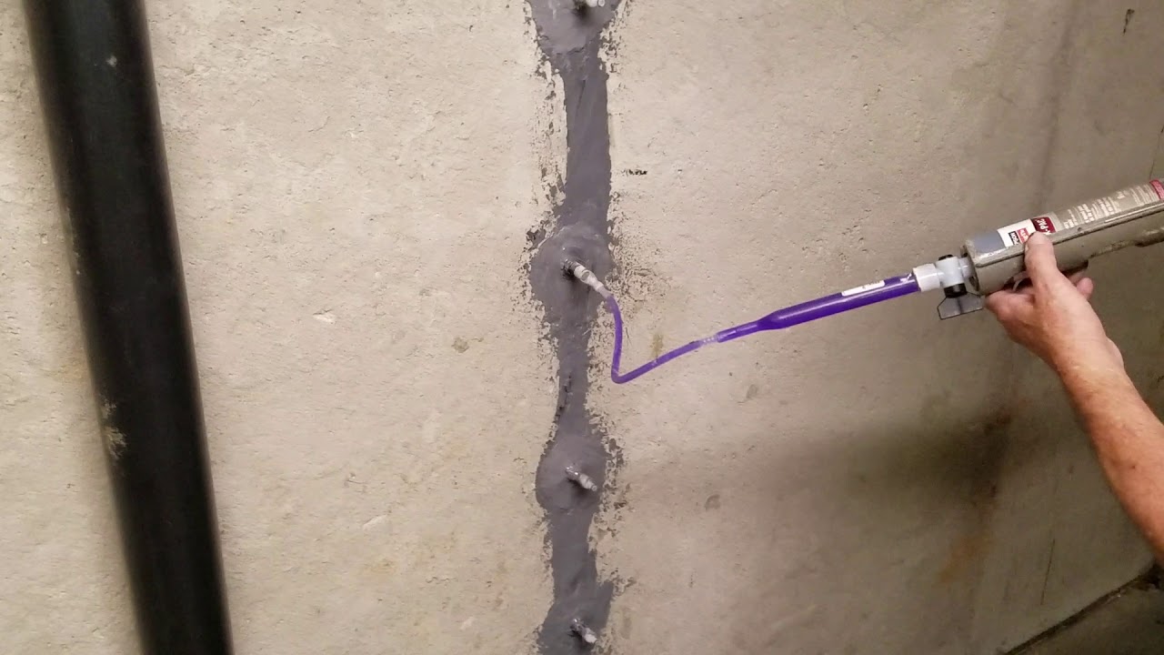 Basement Crack Repair Using Epoxy Injection - YouTube