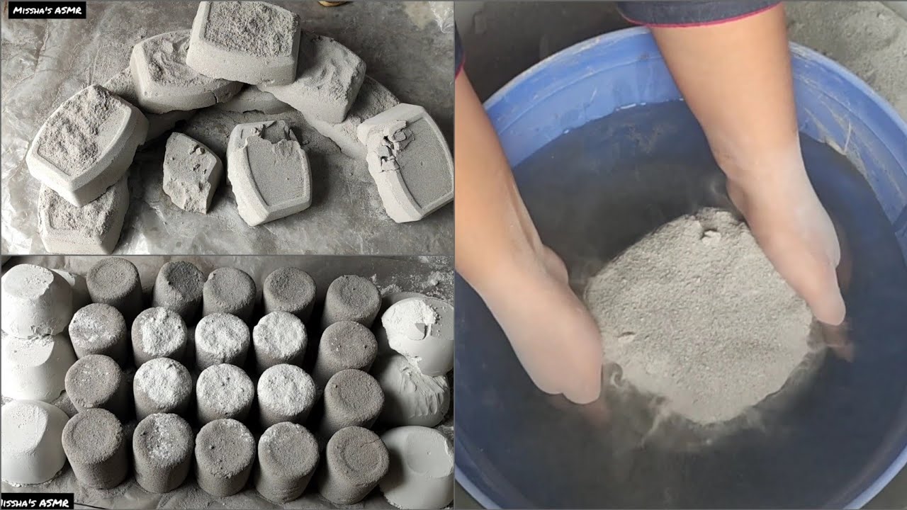 ASMR super soft silky white sand cement crumble dry+water+floor