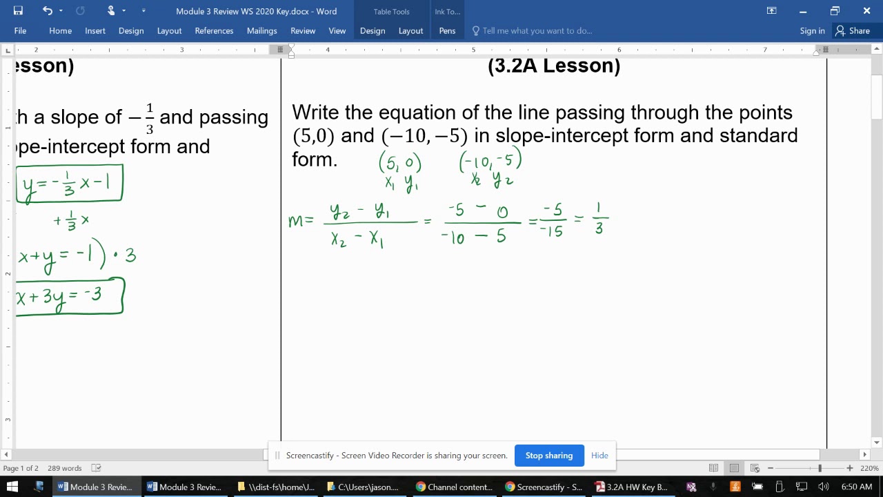 Module 3 Review: Writing the Equation of a Line Given Two Points - YouTube