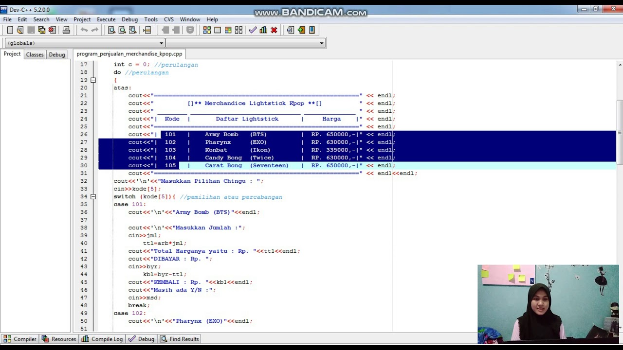 Program Penjualan Merchandice Kpop Menggunakan Dev-C++ - YouTube