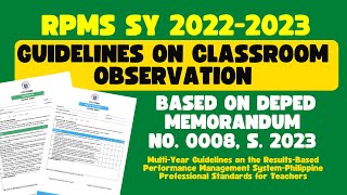 RPMS SY 2022-2023 CLASSROOM OBSERVATION GUIDELINES MOV PROFICIENT TEACHERS AND HIGHLY PROFICIENT