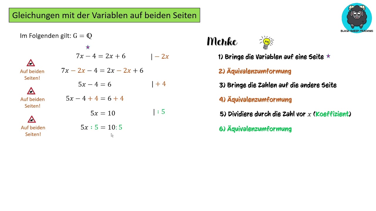Gleichungen mit der Variablen auf beiden Seiten - Gleichungen #1 - YouTube