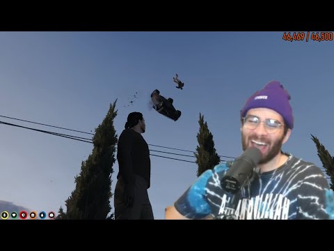 Thumbnail for HasanAbi''s car bugs out in GTA, TO THE MOON