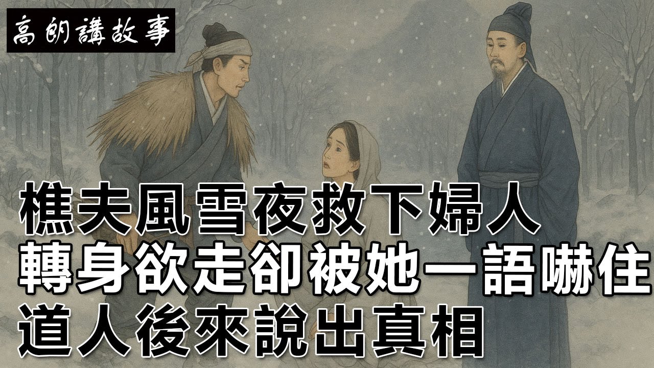 民間故事：樵夫風雪夜救下婦人，轉身欲走卻被她一語嚇住，道人後來說出真相｜高朗講故事