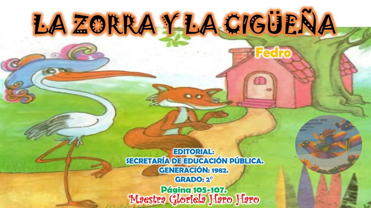La zorra y la cigüeña. Libro antiguo español lecturas plan 1982 de