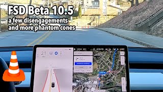 FSD beta 10.5 - a few disengagements and more phantom cones