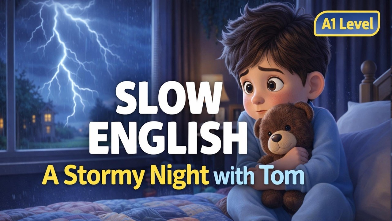 A Stormy Night with Tom |  Easy English Listening Practice (A1 level)