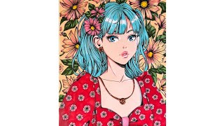 How to draw a beautiful anime girl with flower background♡speed painting♡sketch & coloring♡portrait
