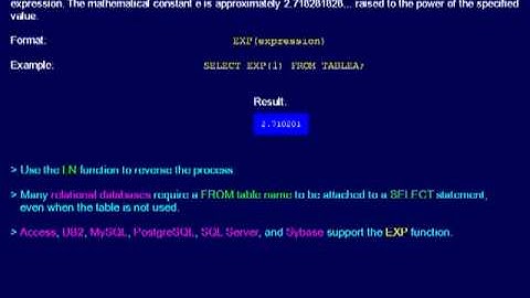 SQL 077 Numeric Scalar, EXP or Natural logarithm to the power of e