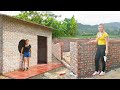 Timelapse start to finish alone building bricks cement house  build log cabin off grid