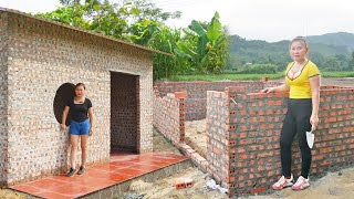 TIMELAPSE: START to FINISH Alone Building Bricks Cement House  BUILD LOG CABIN off grid