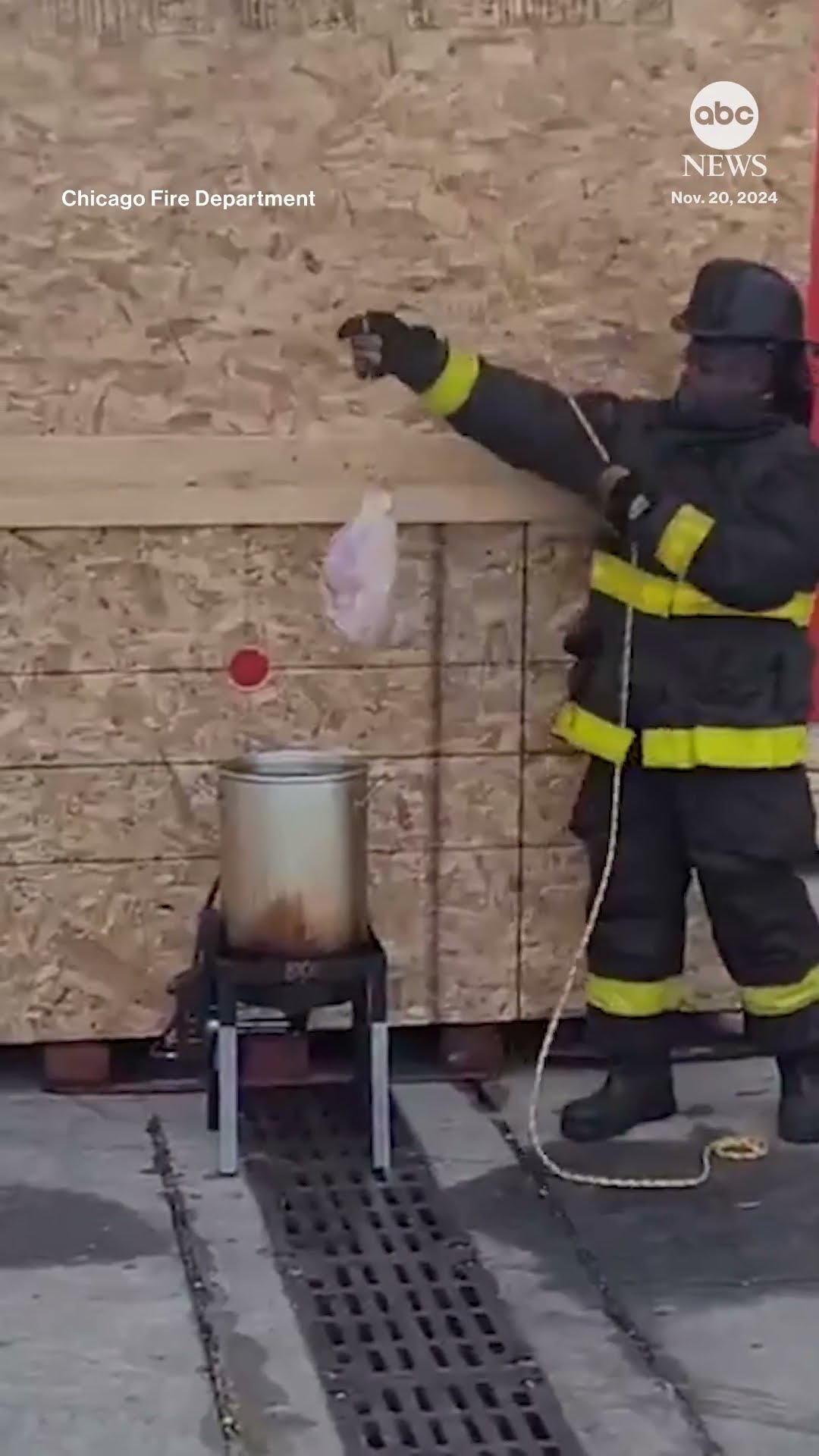 Firefighters demonstrate the dangers of deep-frying a turkey
