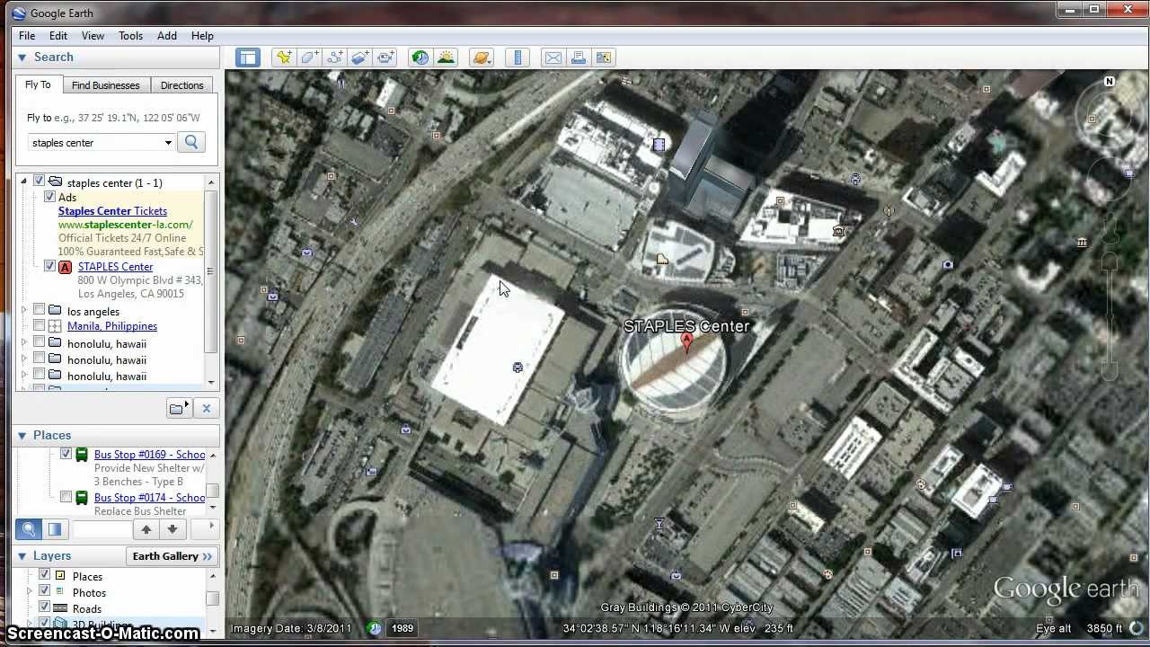 Staple Center Live in Google Earth YouTube