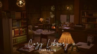 Cozy Library Ambience • Soft Rain + Page flipping + Fire crackling (8H)