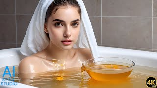 4K AI Art Lookbook Video of Arabian AI Girl ｜ Sensual AI Girl Taking Bath with Honey