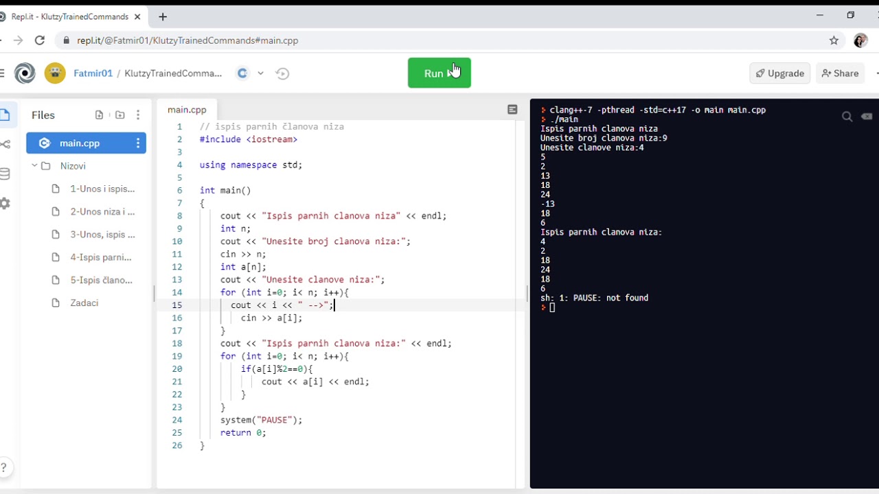 4 Nizovi u C++, parni članovi i članovi sa parnim indeksom - YouTube