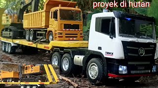 Truk trailer bawa excavator dan truck ke proyek #truck #excavator #trukrc #mainan