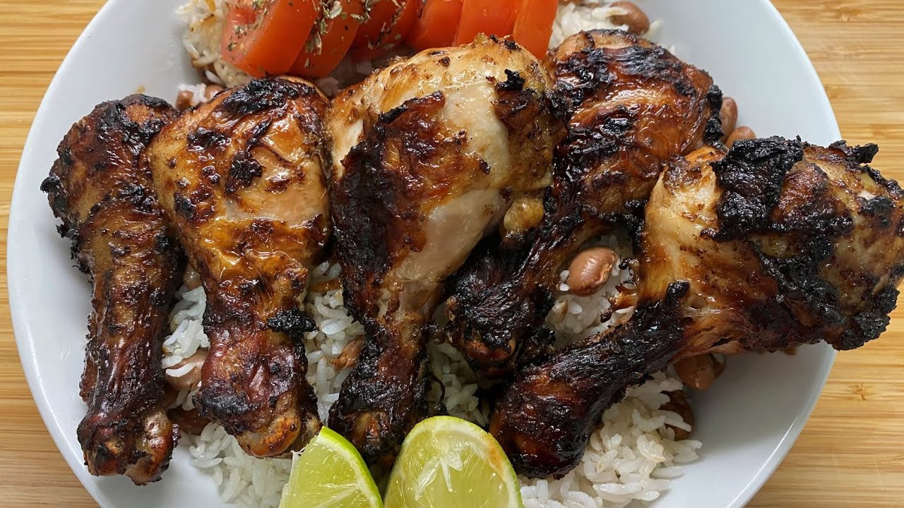 Ninja Air Fryer Jamaican Jerk Chicken w/ Rice & Beans FoodCravings