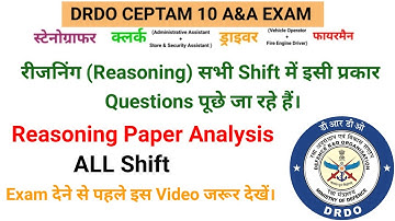 DRDO Ceptam 10 A&A Exam Reasoning Paper Analysis All Shift Fireman Driver Assistant Stenographer