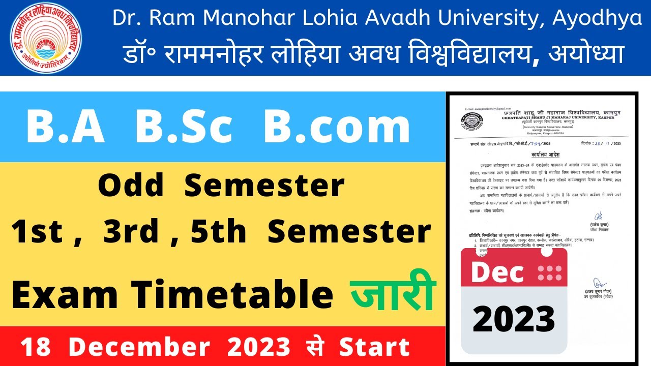 Rmlau odd semester exam timetable 2023 rmlau 1st 3rd 5th Semester