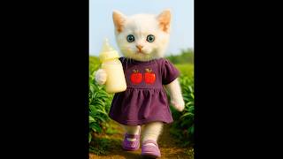 Cute White Kitten Drinking Milk