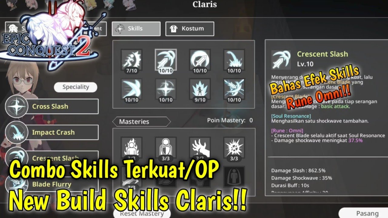 New Build Skills Claris!! | Efek Skills Rune Omni - Epic Conquest 2 Gameplay