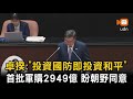 首批軍購2949億 卓揆：投資國防即投資和平