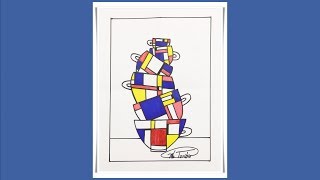 How to draw cups inspired by Mondrian's artworks. English / Español.