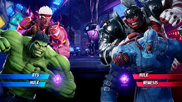 Evil Ryu & Hulk vs Gladiator Hulk & Nemesis (Very Hard) - Marvel vs Capcom | 4K UHD Gameplay