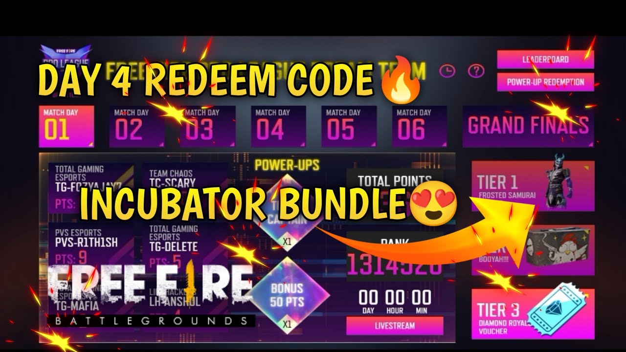 Day 4 redeem Code || Proleague🔥||Free incubator Bundle❤