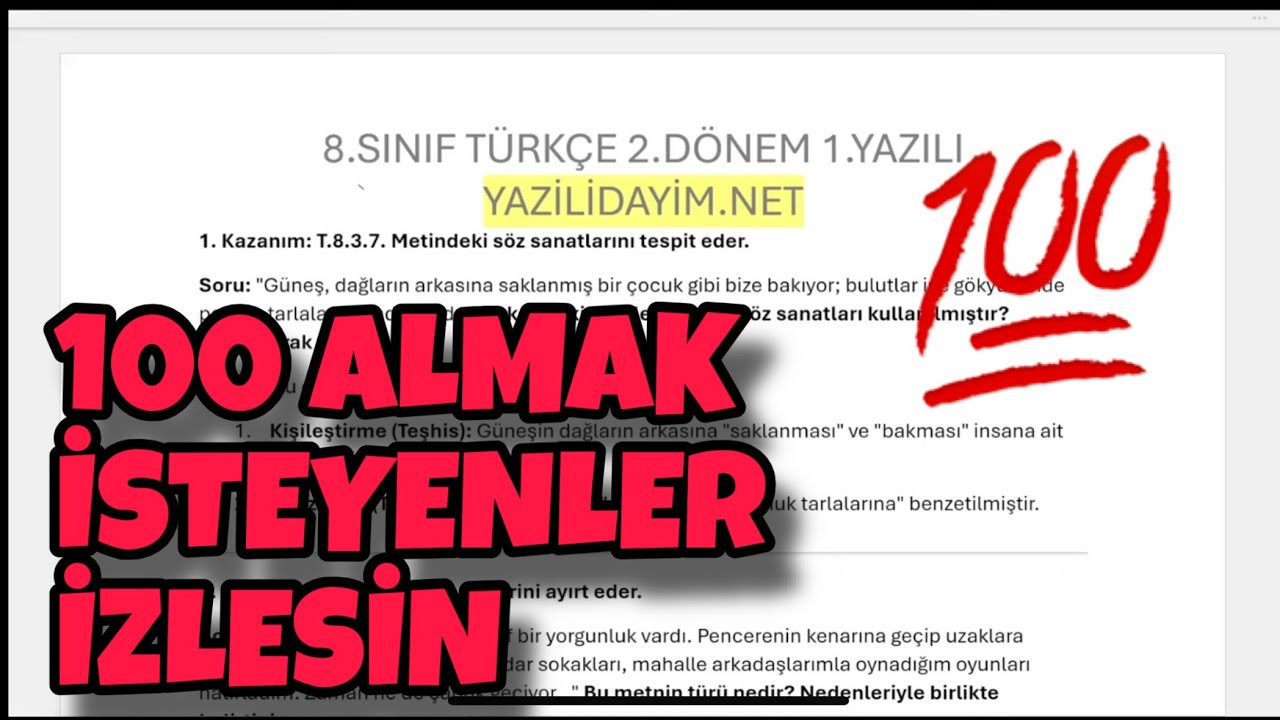 8.Sınıf Türkçe 2.Dönem 1.Yazılı