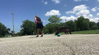 Shot put step back with reverse finish age 70