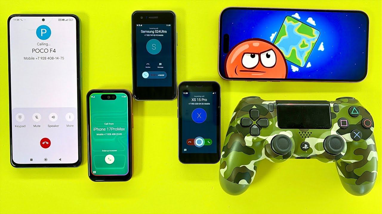 POCO F4 calling Samsung S24Ultra+iPhone 17PM+XS15 Incoming Call/ iPhone 16Plus game on PS4 Joystick 