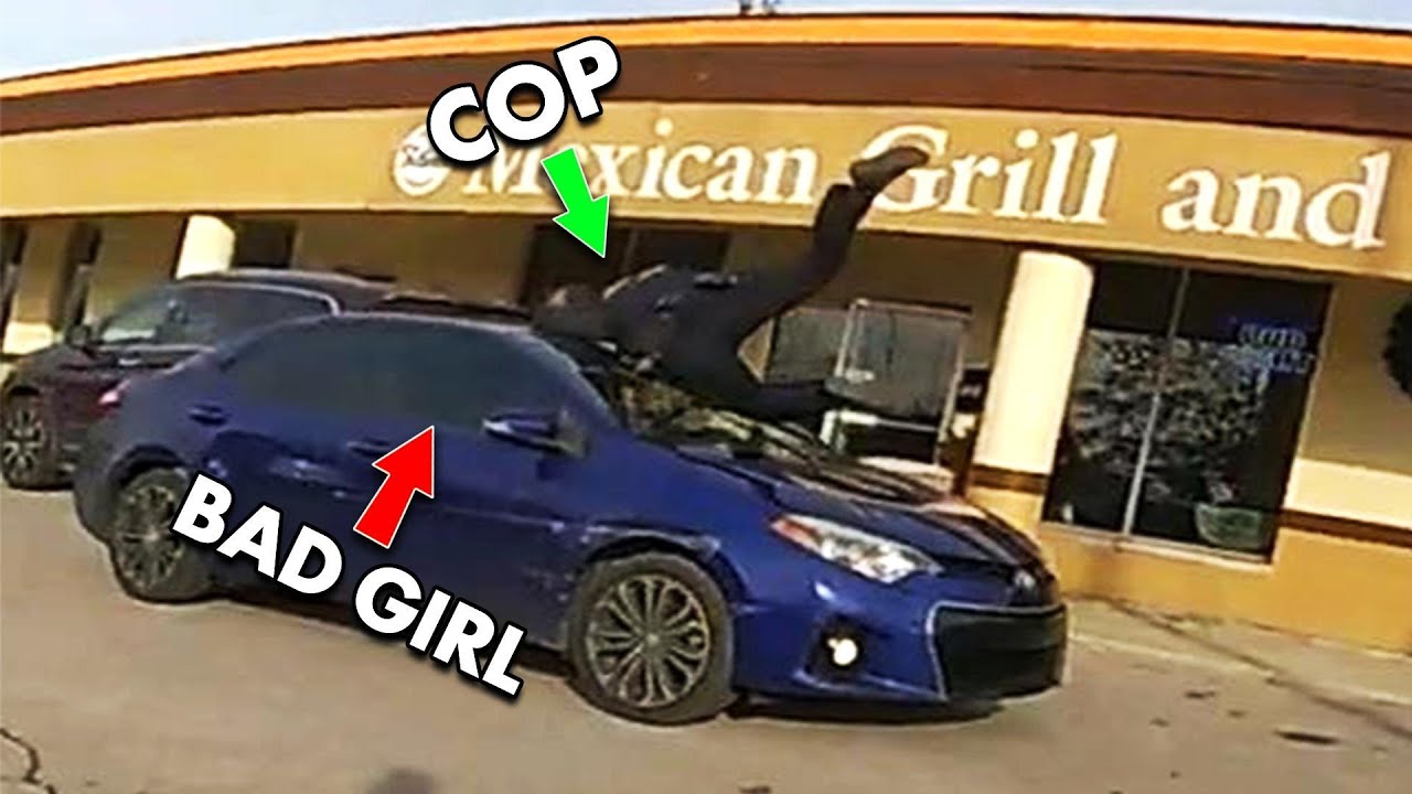 Crazy Lady Steals Car and Sends Cop Flying. Does Not End Well For Her.