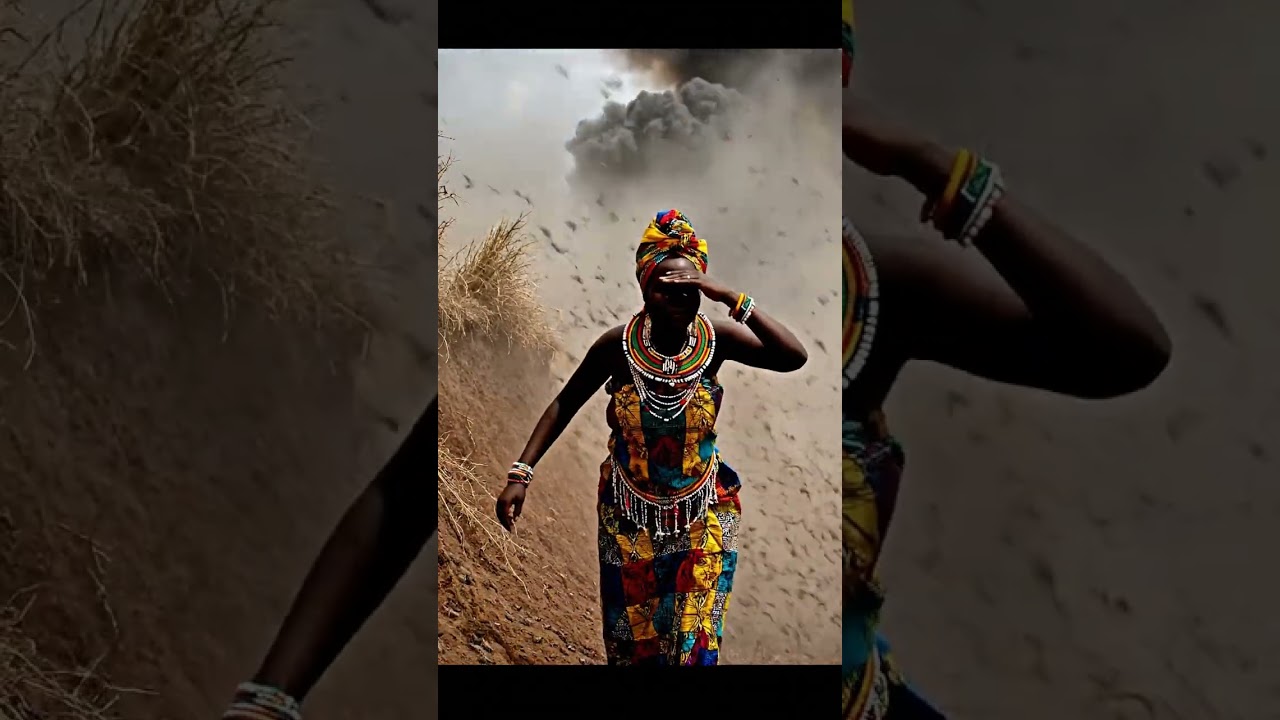 Amara the Singer vs a volcanic vent spewing ash on the African Savanna