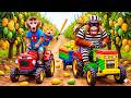 Monkey Nana Drives a Tractor to Harvest Mangoes with Tiny JCB Cat & Track Down a Runaway JCB Thief!