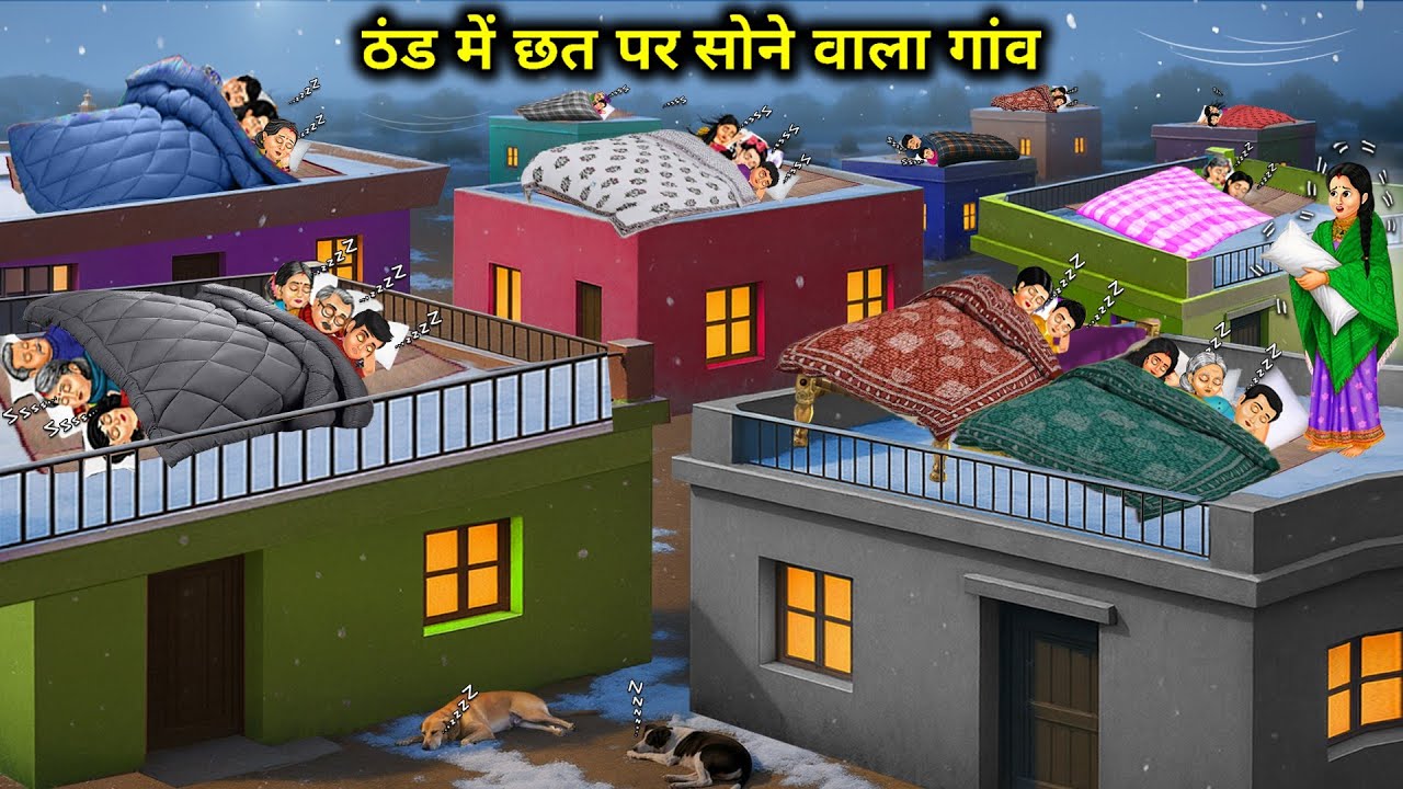 ठंड में छत पर सोने वाला गांव || Village Sleeping On Roof In Winter || Cartoon Video 