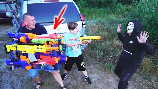 ОГРОМНАЯ НЕРФ ПУШКА против АНОНИМУСА! 4 серия про Матвея и папу NERF GUN